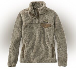 LL Bean Cozy Fleece Pullover in Taupe/Olive Green Sz S